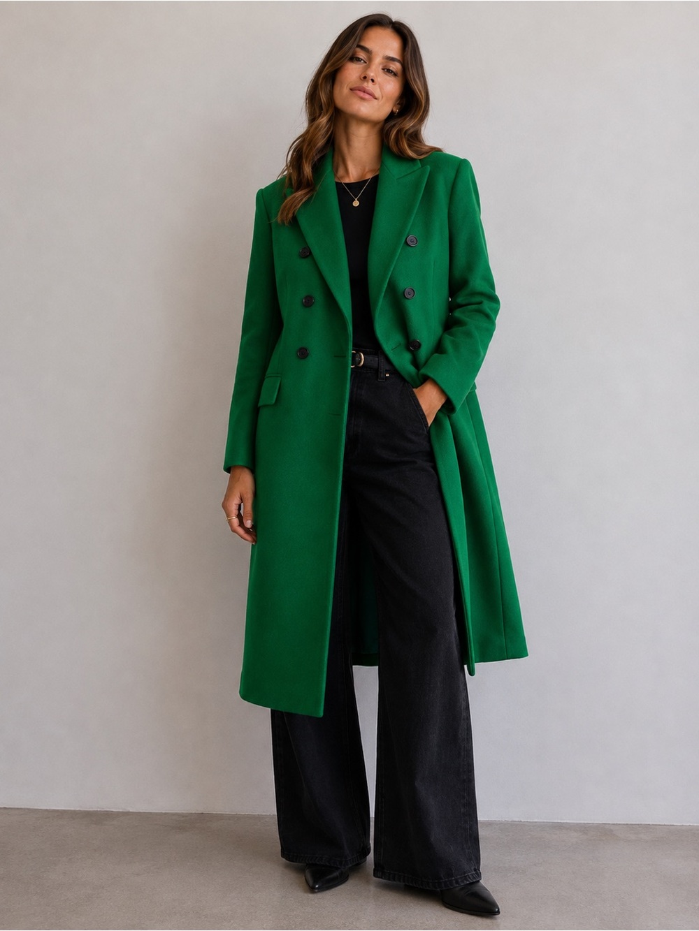 ZARA Women's Double-Breasted Kelly Green Manteco Wool Long Coat Size Small - Picture 2 of 11